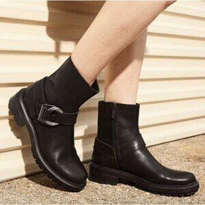 Aquatalia Lexie Leather Moto Boots Black Womens Size 7